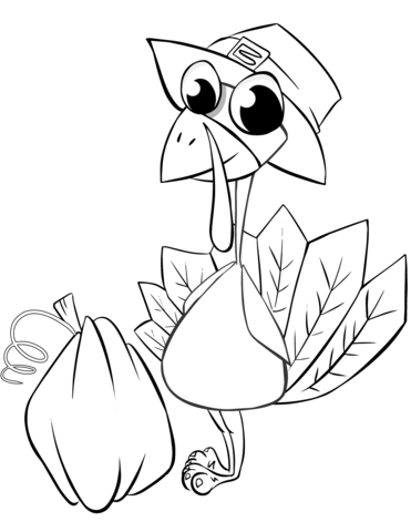 Thanksgiving Turkey With Pumpkin Coloring Page